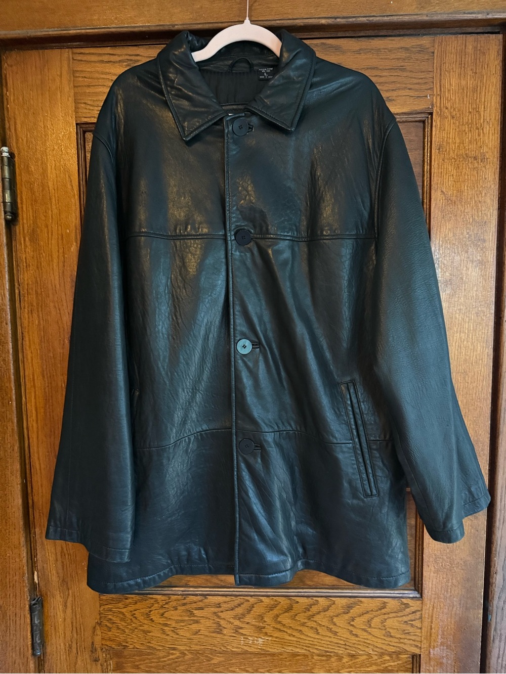 VINTAGE Y2K 90’s 100% Leather Longline Button Zip Jacket Coat Collared US L